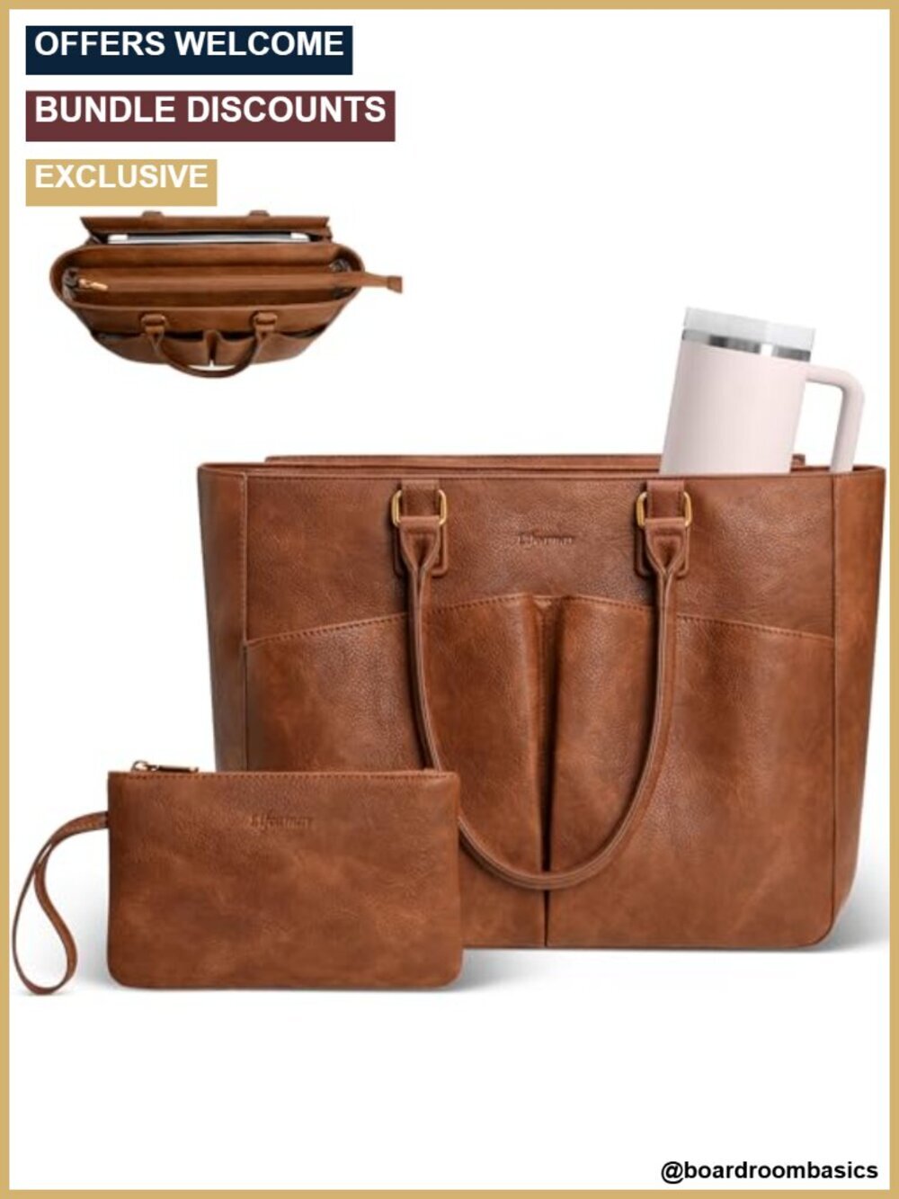 Vintage Pebbled PU Leather Laptop Tote Bag for Work Office